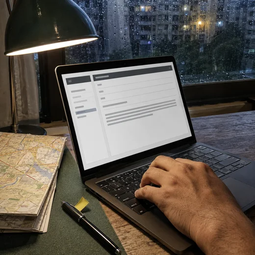 A formal civic email is prepared beside a field map