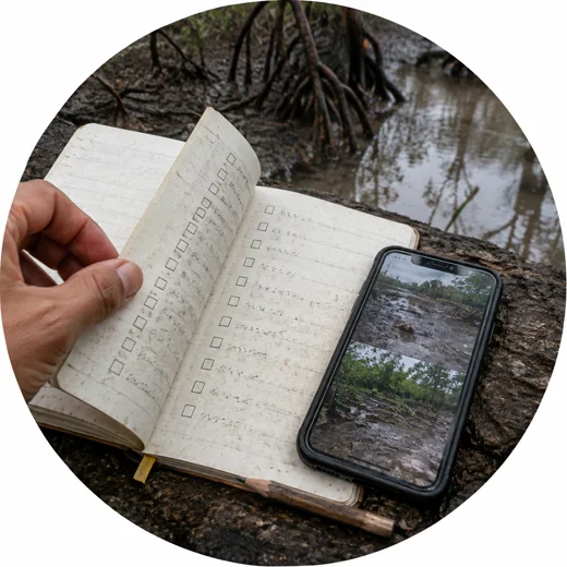 A field log and repeat site photographs used for follow-through